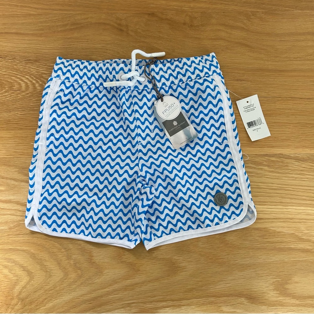 Everyday Sunday Montreal - Boys Wave Stripe Blue and White Swim Shorts